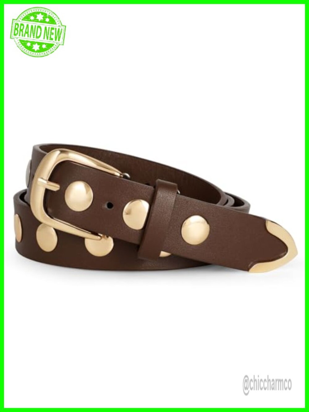 Women Fashion PU Leather Belt Studded Punk Belt for Jeans Dress